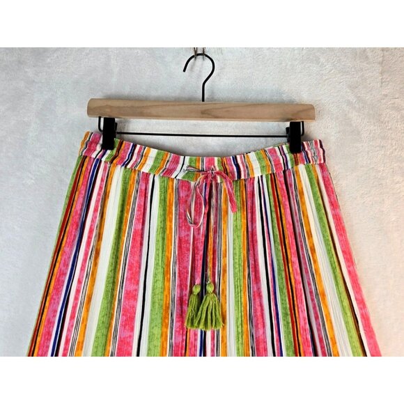 Boho Maxi Skirt Tiered Ruffle Colorful Sz L Gypsy Blu Vertical Hippie Cottage - Picture 2 of 13